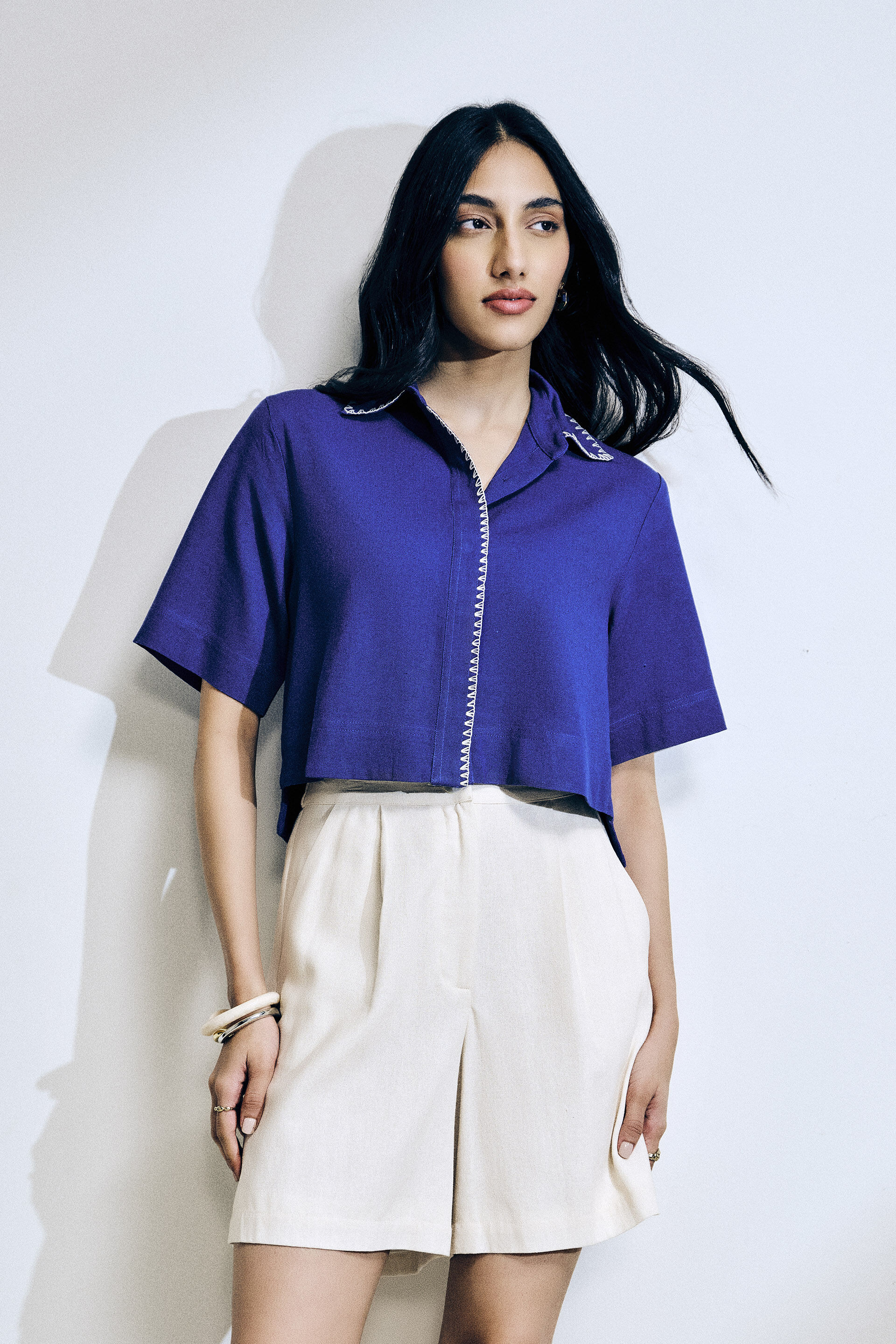 Cobalt Crop Shirt, Blue, image 1